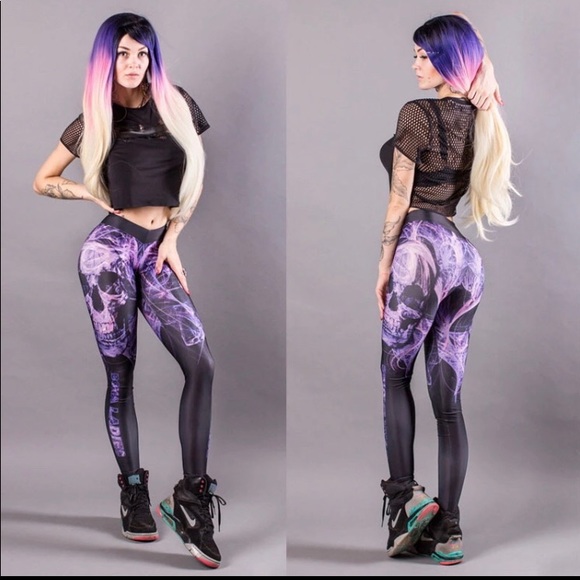 Purple mechanical skull yoga leggings pants - Picture 5 of 8